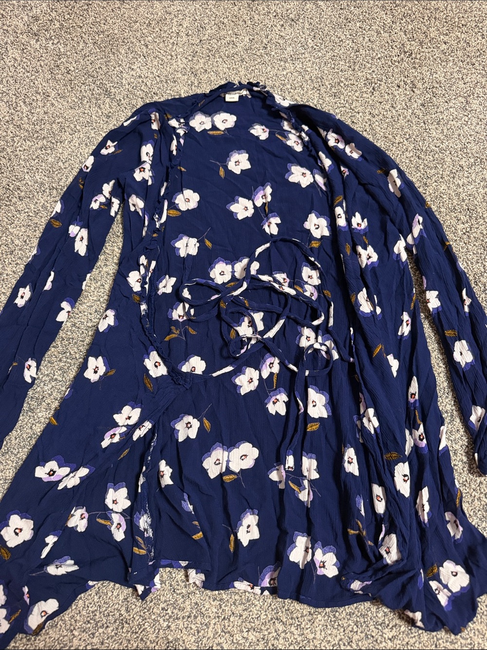 Floral Tie-Waist Navy Wrap Cover up